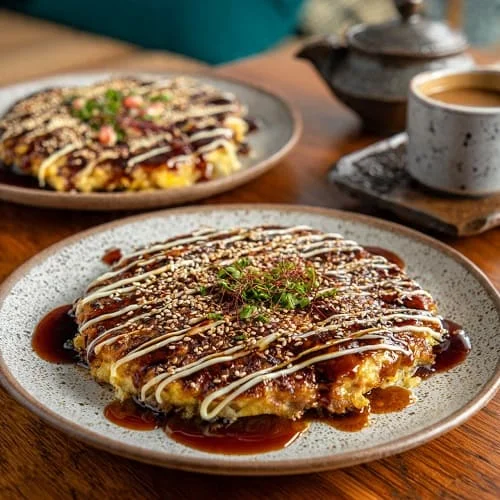 أوكونوميياكي بصوص عربي ومايونيز متقاطع