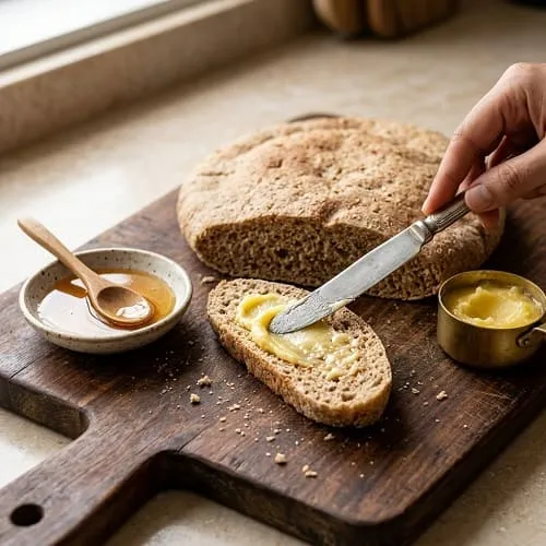 خبز البر مع العسل والسمن لفطور شعبي سعودي
