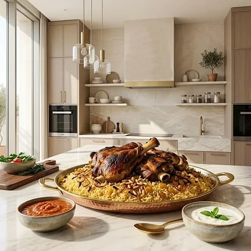 حنيذ أو مظبي سعودي بالفرن مع لحم طري وأرز متبل